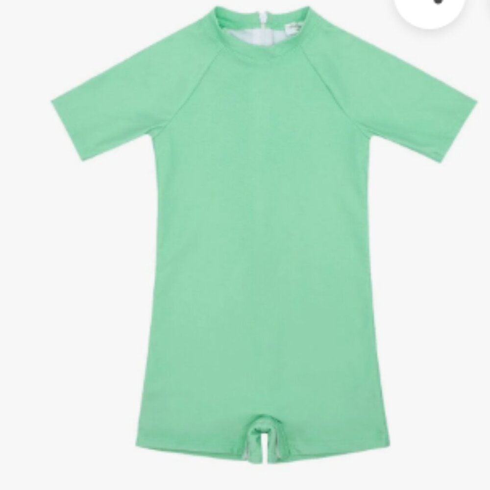 Minnow Palm Green Short Sleeve Kids One-Piece Swimsuit 5/6T NWT